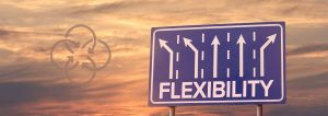 Ein Straßenschild, mit 5 verschiedenen Pfeilen. Ein Sinnbild für die Flexibilität.