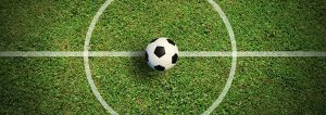 Kleiner Fußball auf dem Rasen. Eine schöne Idee für einen Fußball Adventskalender.