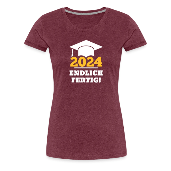 Rotes T-Shirt mit einem Doktorhut und dem Spruch "2024 Endlich fertig"