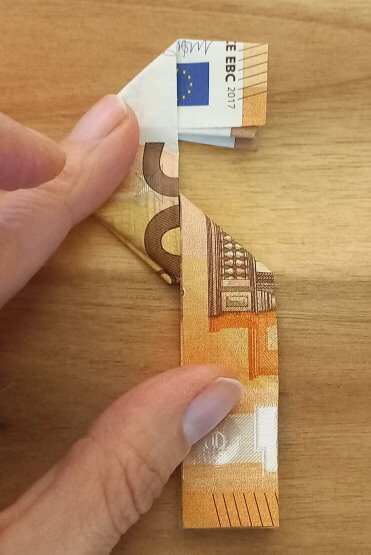 Geldschein, der wie ein gespiegeltes Fragezeichen aussieht.