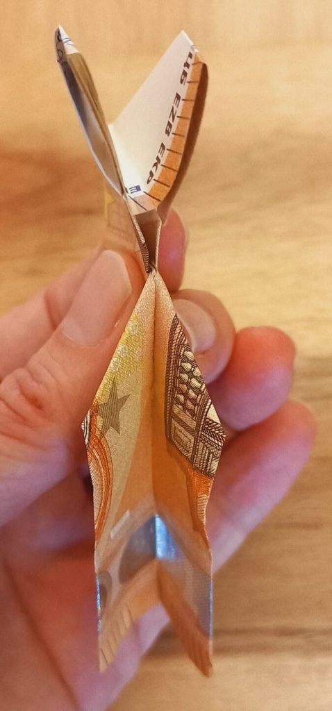 Geldschein, der mit den Händen festgehalten wird.